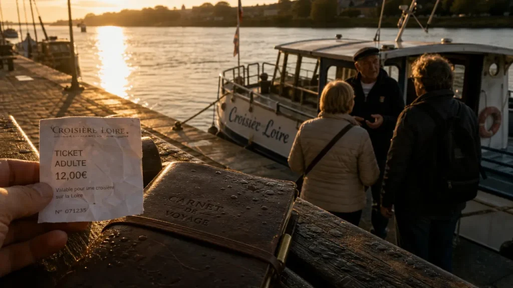Croisière sur la Loire tarif : bateau amarré au quai, au coucher du soleil