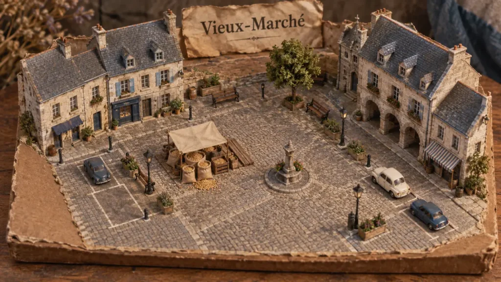 Place du vieux marché Orléans, maquette de la place historique